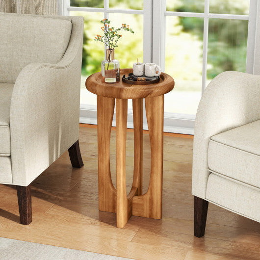 14 Inch Farmhouse End Table with Round Tray Top and Wood Cross Legs LuxuryLifeWay Online Store