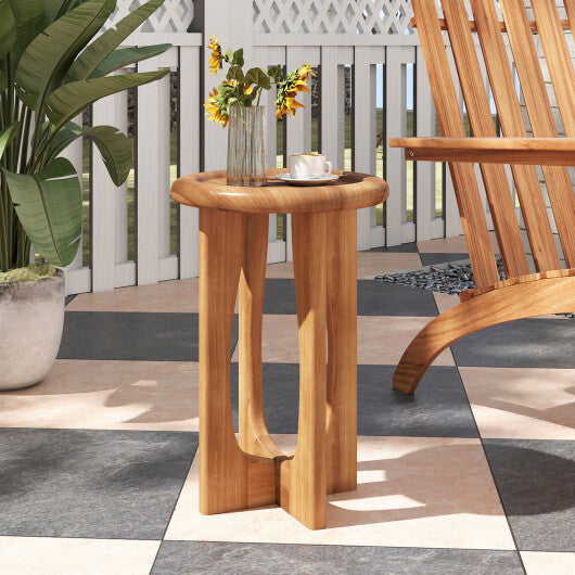 14 Inch Farmhouse End Table with Round Tray Top and Wood Cross Legs LuxuryLifeWay Online Store