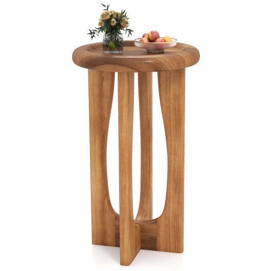 14 Inch Farmhouse End Table with Round Tray Top and Wood Cross Legs LuxuryLifeWay Online Store
