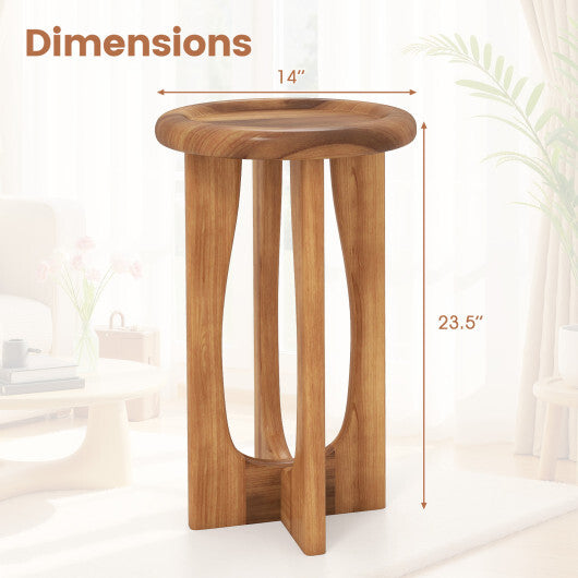14 Inch Farmhouse End Table with Round Tray Top and Wood Cross Legs LuxuryLifeWay Online Store