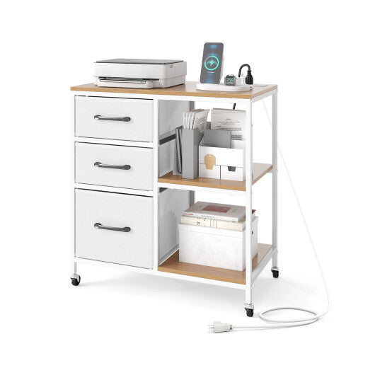 3 Drawer Mobile File Cabinet with Charging Station Rolling Printer Stand with Open Storage Shelves-Natural LuxuryLifeWay Online Store