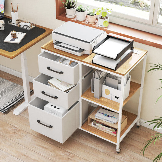 3 Drawer Mobile File Cabinet with Charging Station Rolling Printer Stand with Open Storage Shelves-Natural LuxuryLifeWay Online Store