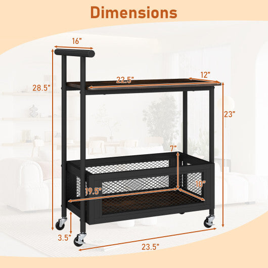 2-Tier Rolling End Table with Handle and Mesh Basket-Rustic Brown LuxuryLifeWay Online Store