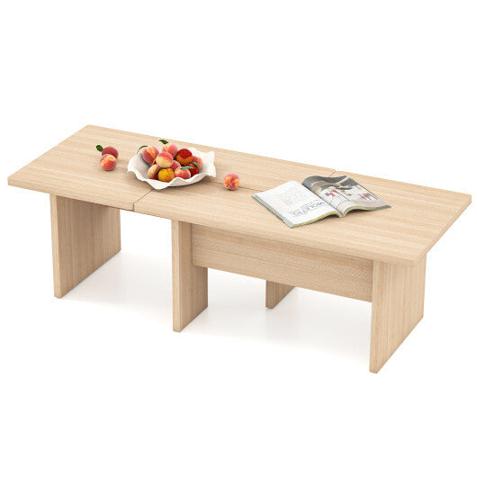 Modular Coffee Table Set of 2 L Shaped Center Tables for Small Space-Walnut
