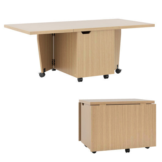 Foldable Coffee Table with Storage Cabinet Extendable Center Table-Oak LuxuryLifeWay Online Store