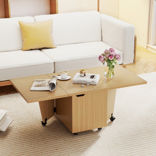 Foldable Coffee Table with Storage Cabinet Extendable Center Table-Oak LuxuryLifeWay Online Store