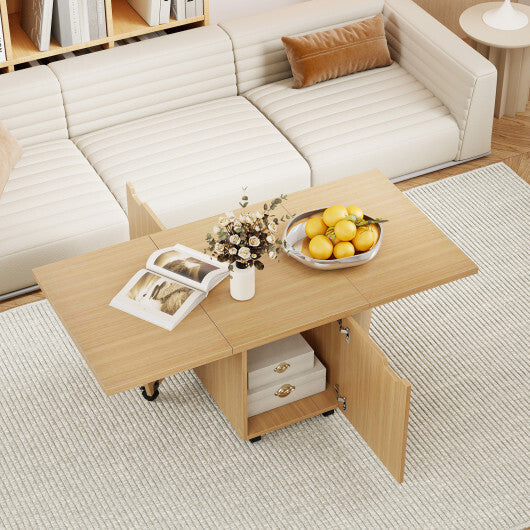 Foldable Coffee Table with Storage Cabinet Extendable Center Table-Oak LuxuryLifeWay Online Store