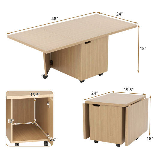 Foldable Coffee Table with Storage Cabinet Extendable Center Table-Oak LuxuryLifeWay Online Store