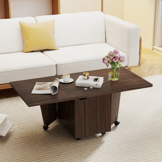 Foldable Coffee Table with Storage Cabinet Extendable Center Table-Oak LuxuryLifeWay Online Store