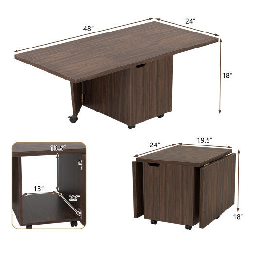 Foldable Coffee Table with Storage Cabinet Extendable Center Table-Oak LuxuryLifeWay Online Store