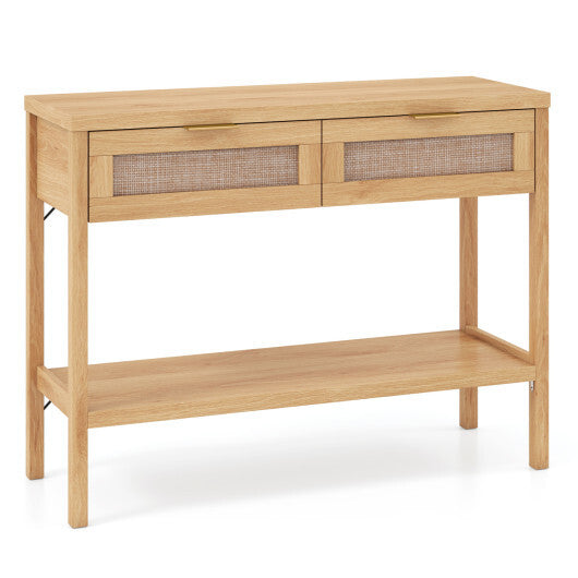 Rattan Console Table with 2 Drawers and Bottom Shelf-Natural LuxuryLifeWay Online Store