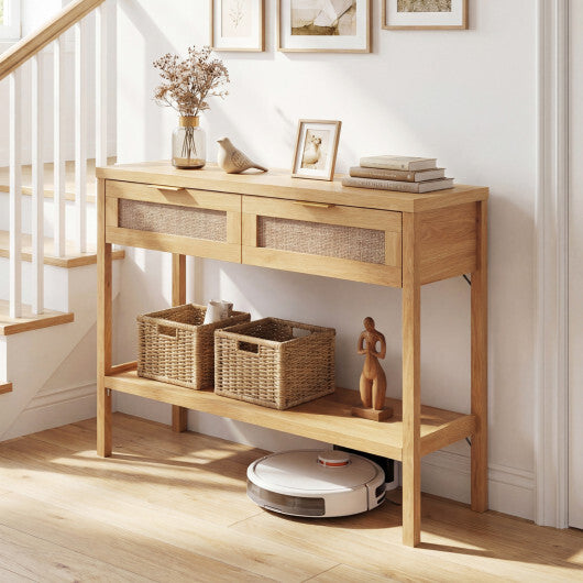 Rattan Console Table with 2 Drawers and Bottom Shelf-Natural LuxuryLifeWay Online Store