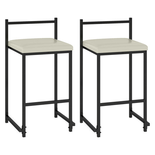 Set of 2 Stackable Counter Height Bar Stools PU Leather Upholstered with Footrest-Black LuxuryLifeWay Online Store