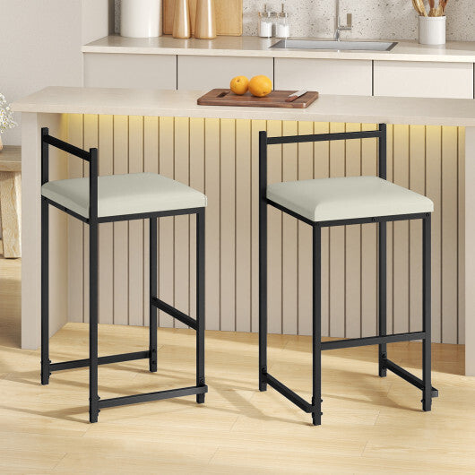 Set of 2 Stackable Counter Height Bar Stools PU Leather Upholstered with Footrest-Black LuxuryLifeWay Online Store