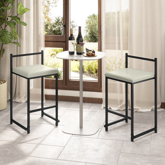 Set of 2 Stackable Counter Height Bar Stools PU Leather Upholstered with Footrest-Black LuxuryLifeWay Online Store