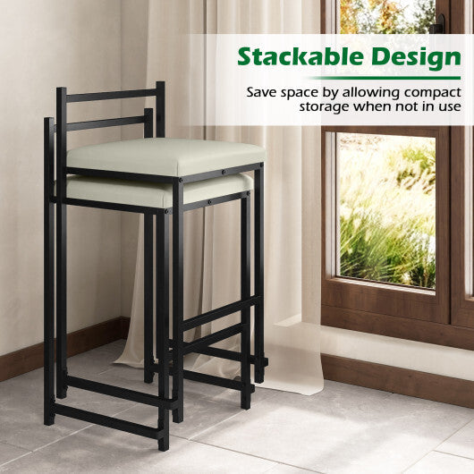 Set of 2 Stackable Counter Height Bar Stools PU Leather Upholstered with Footrest-Black LuxuryLifeWay Online Store
