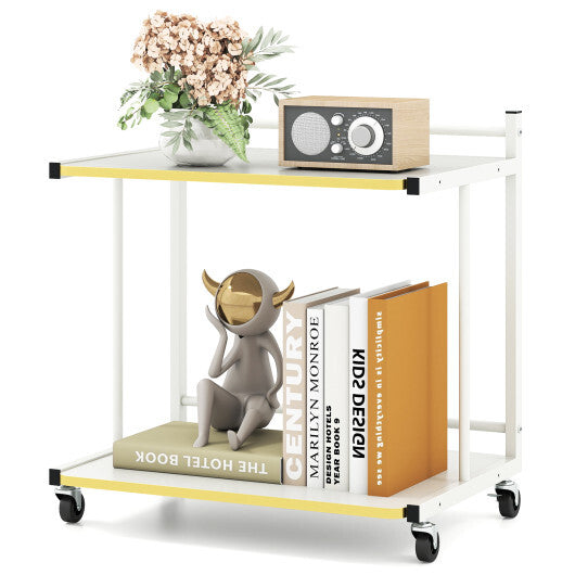 Mobile Side Table 2-Tier Rolling End Table with Open Shelves & Golden Trimmed Edges-White LuxuryLifeWay Online Store