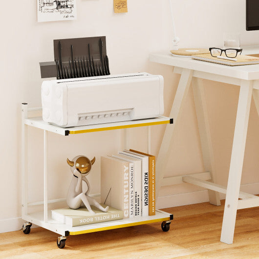 Mobile Side Table 2-Tier Rolling End Table with Open Shelves & Golden Trimmed Edges-White LuxuryLifeWay Online Store