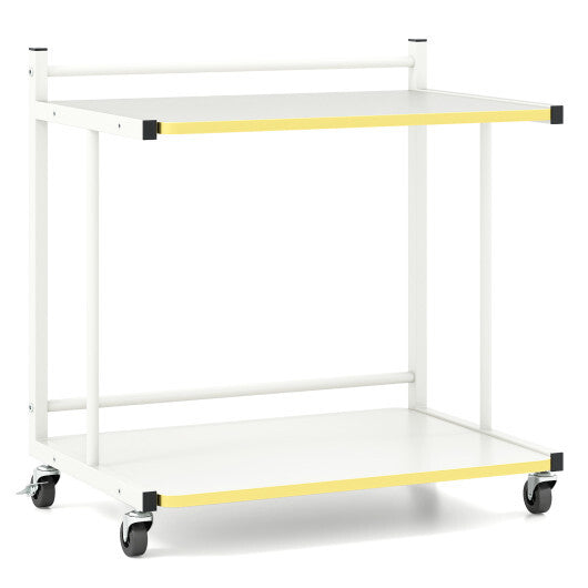 Mobile Side Table 2-Tier Rolling End Table with Open Shelves & Golden Trimmed Edges-White LuxuryLifeWay Online Store