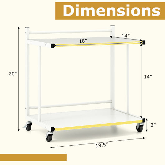 Mobile Side Table 2-Tier Rolling End Table with Open Shelves & Golden Trimmed Edges-White LuxuryLifeWay Online Store
