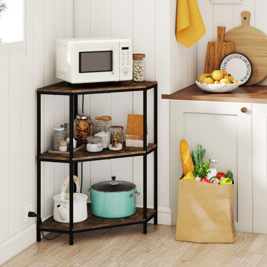 Corner Printer Stand 3-Tier Corner Shelf with Charging Station and Metal Frame-Rustic Brown LuxuryLifeWay Online Store