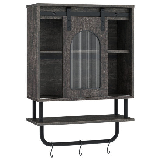 Bathroom Wall Cabinet with Sliding Barn Door and Metal Hanging Bar with 3 Hooks-Black LuxuryLifeWay Online Store