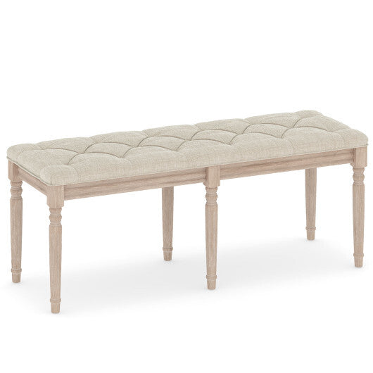 47.5 Inch Upholstered Bench with Carved Rubber Wood Legs and Padded Seat-Beige LuxuryLifeWay Online Store