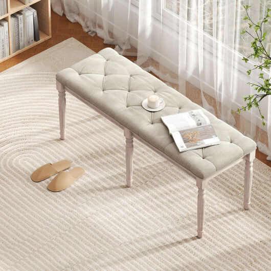 47.5 Inch Upholstered Bench with Carved Rubber Wood Legs and Padded Seat-Beige LuxuryLifeWay Online Store