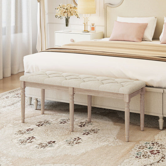 47.5 Inch Upholstered Bench with Carved Rubber Wood Legs and Padded Seat-Beige LuxuryLifeWay Online Store