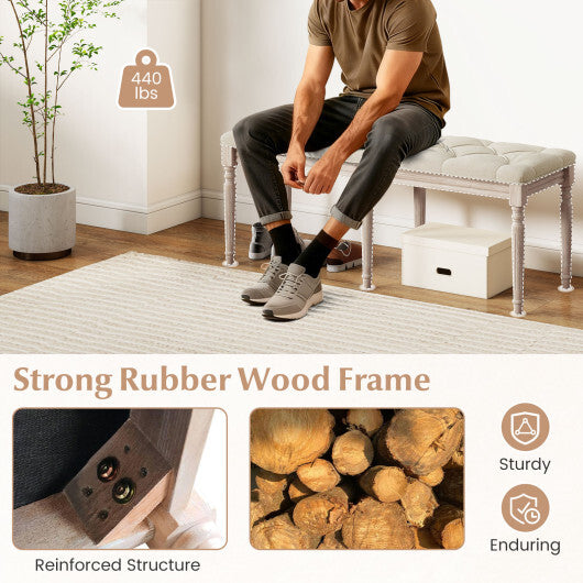 47.5 Inch Upholstered Bench with Carved Rubber Wood Legs and Padded Seat-Beige LuxuryLifeWay Online Store