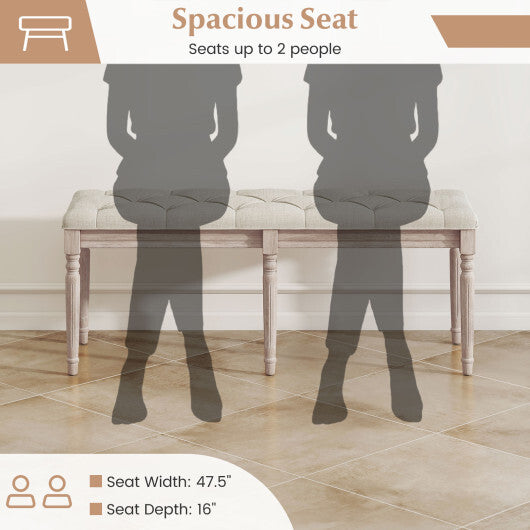 47.5 Inch Upholstered Bench with Carved Rubber Wood Legs and Padded Seat-Beige LuxuryLifeWay Online Store