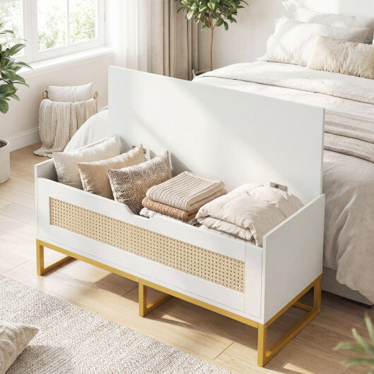39.5" Rattan Storage Chest Wicker Shoe Bench with Padded Seat Flip-Top-White LuxuryLifeWay Online Store