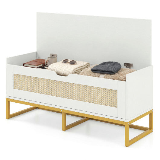 39.5" Rattan Storage Chest Wicker Shoe Bench with Padded Seat Flip-Top-White LuxuryLifeWay Online Store