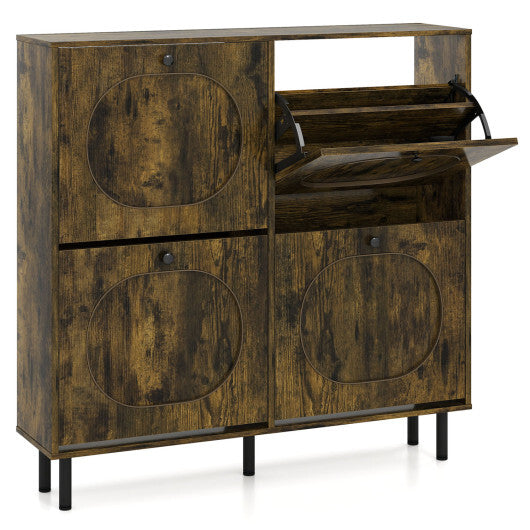 Shoe Storage Cabinet with 4 Flip Drawers and Aluminum Legs for Foyer and Hallway-Rustic Brown LuxuryLifeWay Online Store