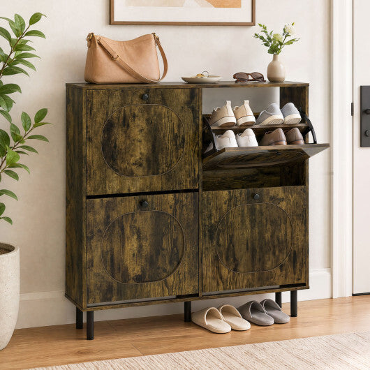 Shoe Storage Cabinet with 4 Flip Drawers and Aluminum Legs for Foyer and Hallway-Rustic Brown LuxuryLifeWay Online Store