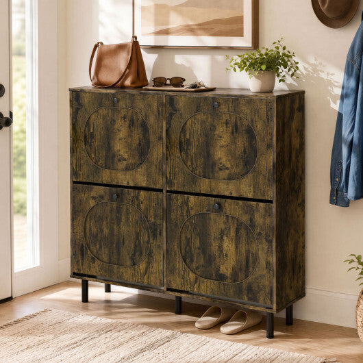 Shoe Storage Cabinet with 4 Flip Drawers and Aluminum Legs for Foyer and Hallway-Rustic Brown LuxuryLifeWay Online Store