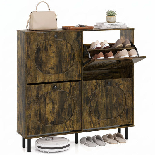 Shoe Storage Cabinet with 4 Flip Drawers and Aluminum Legs for Foyer and Hallway-Rustic Brown LuxuryLifeWay Online Store