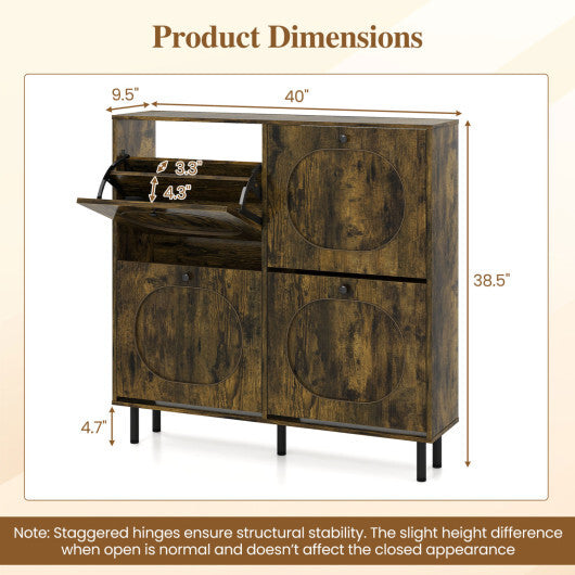 Shoe Storage Cabinet with 4 Flip Drawers and Aluminum Legs for Foyer and Hallway-Rustic Brown LuxuryLifeWay Online Store