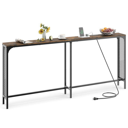 71 Inch Narrow Console Table with Power Outlet for Small Space-Rustic Brown LuxuryLifeWay Online Store