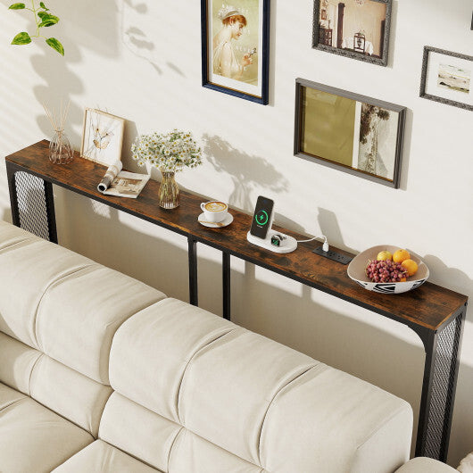 71 Inch Narrow Console Table with Power Outlet for Small Space-Rustic Brown LuxuryLifeWay Online Store