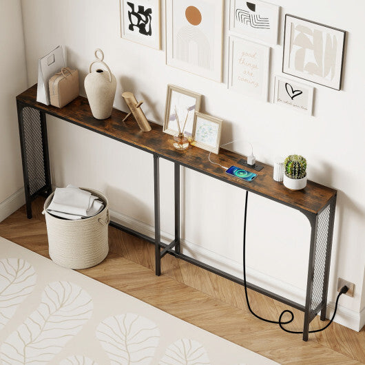 71 Inch Narrow Console Table with Power Outlet for Small Space-Rustic Brown LuxuryLifeWay Online Store