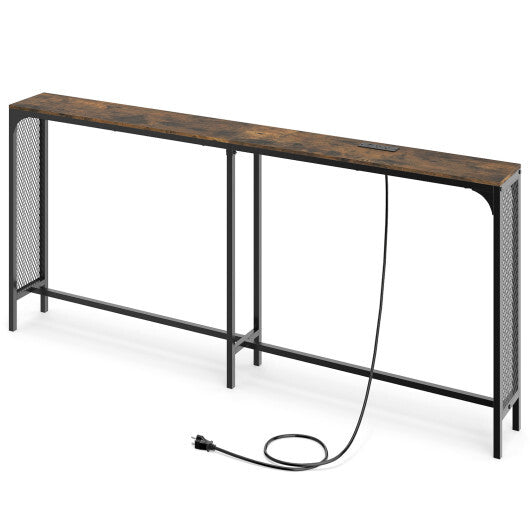71 Inch Narrow Console Table with Power Outlet for Small Space-Rustic Brown LuxuryLifeWay Online Store