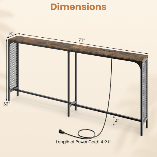 71 Inch Narrow Console Table with Power Outlet for Small Space-Rustic Brown LuxuryLifeWay Online Store