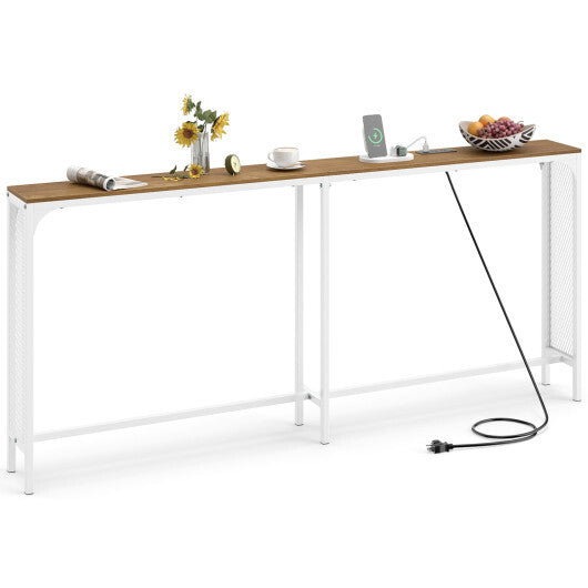 71 Inch Narrow Console Table with Power Outlet for Small Space-Rustic Brown LuxuryLifeWay Online Store