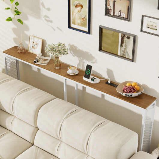 71 Inch Narrow Console Table with Power Outlet for Small Space-Rustic Brown LuxuryLifeWay Online Store
