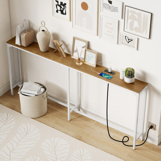 71 Inch Narrow Console Table with Power Outlet for Small Space-Rustic Brown LuxuryLifeWay Online Store