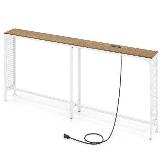 71 Inch Narrow Console Table with Power Outlet for Small Space-Rustic Brown LuxuryLifeWay Online Store