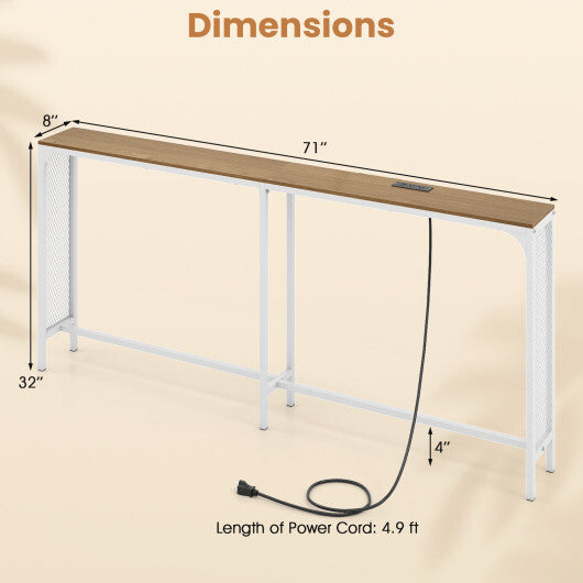 71 Inch Narrow Console Table with Power Outlet for Small Space-Rustic Brown LuxuryLifeWay Online Store