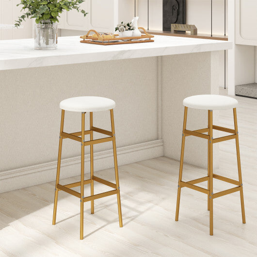 Bar Stools Set of 2 with Sturdy Metal Frame and Footrest-White LuxuryLifeWay Online Store