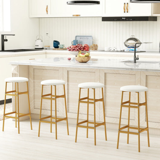 Bar Stools Set of 2 with Sturdy Metal Frame and Footrest-White LuxuryLifeWay Online Store